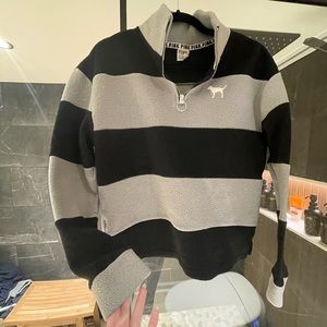 PINK Fleece Grey / Black Zip Up Pull Over XS